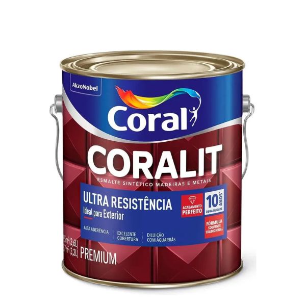 TINTA ESMALTE CORALIT ALTO BRILHO CORAL BRANCO 3,6 L.
