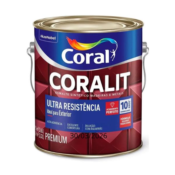 TINTA ESMALTE PREMIUM CORALIT VERMELHO BRILHANTE 3,6 L.